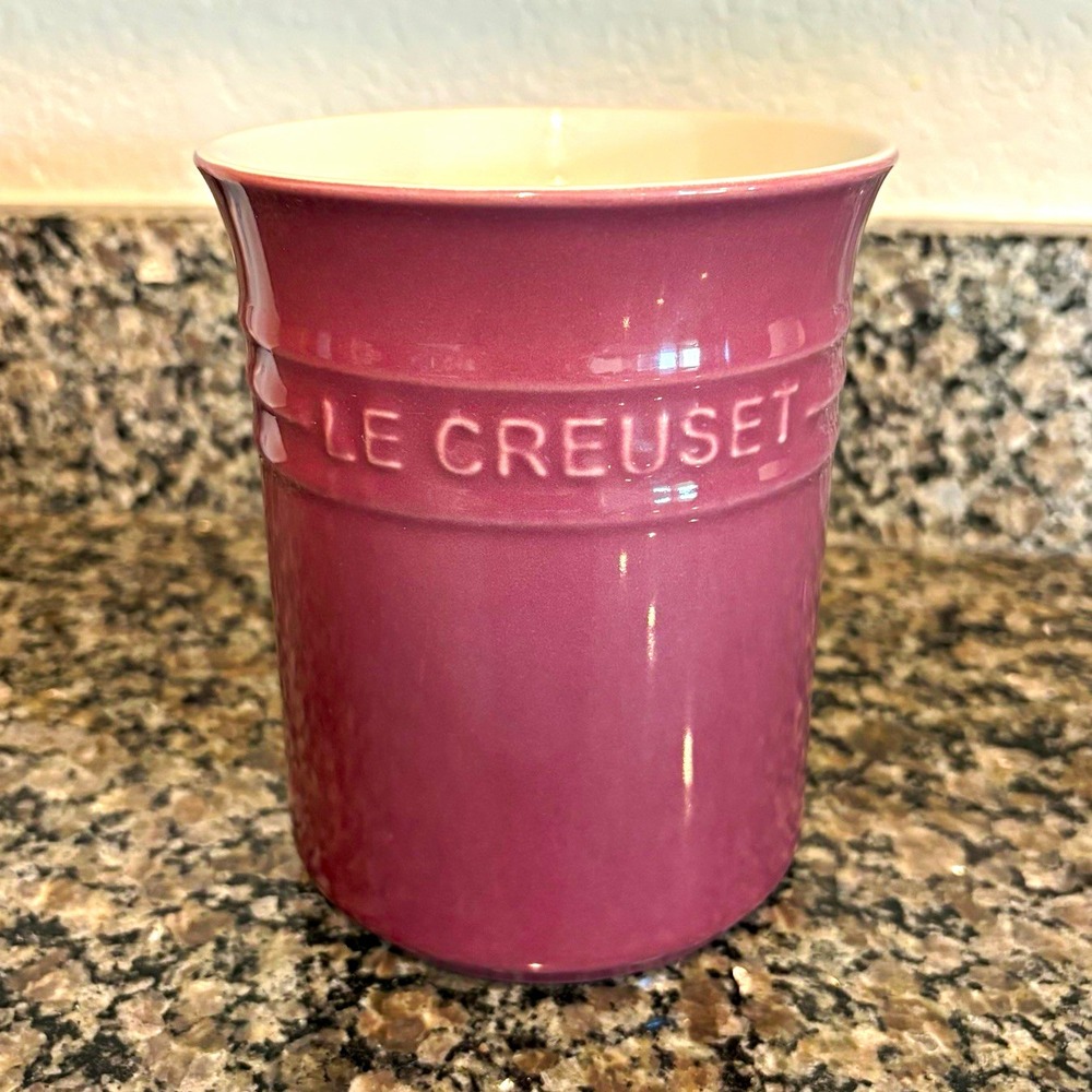 Le Creuset Fig Stoneware Utensil Crock 1L Dishwasher Safe 5in x 6in RETIRED FIG